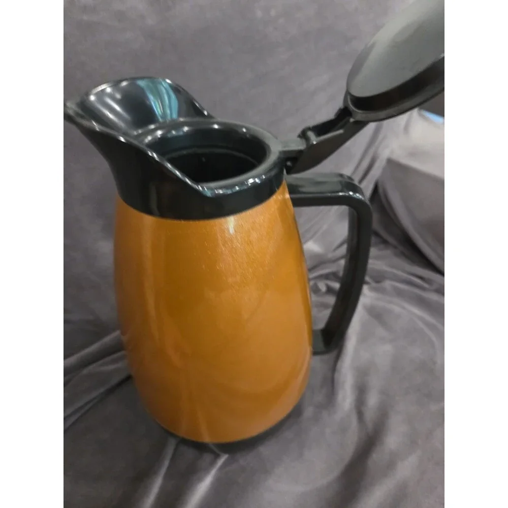 Mid Century Vintage West Bend Thermo-Serv Gold & Black Hot Cold Insulated Carafe